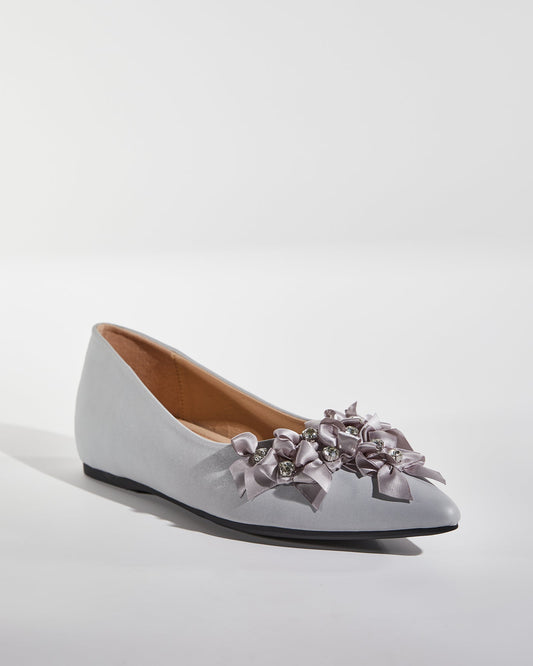 Lou Diamond Bow Flats In Grey