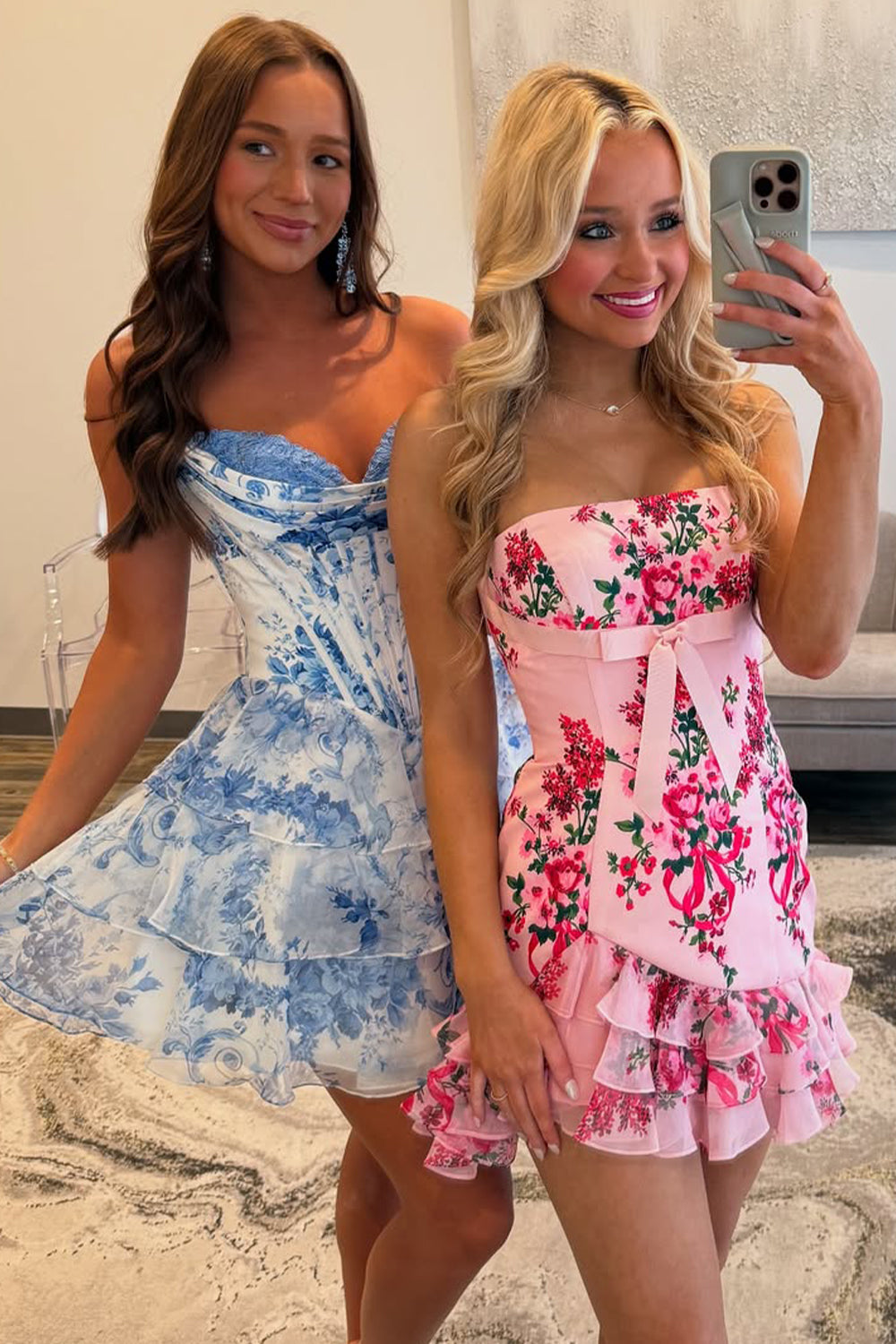 Lovely Pink Bodycon Strapless Short Tight Print Homecoming Dress with Bowknot