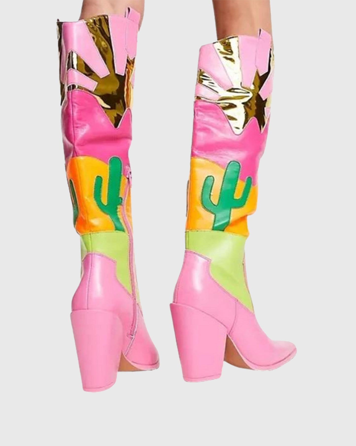 Luana Color Splicing Cowboy Knee High Boots