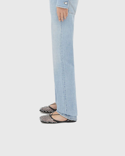 Luca Rhinestone Embellished Fishnet Lace Up Flats In Black