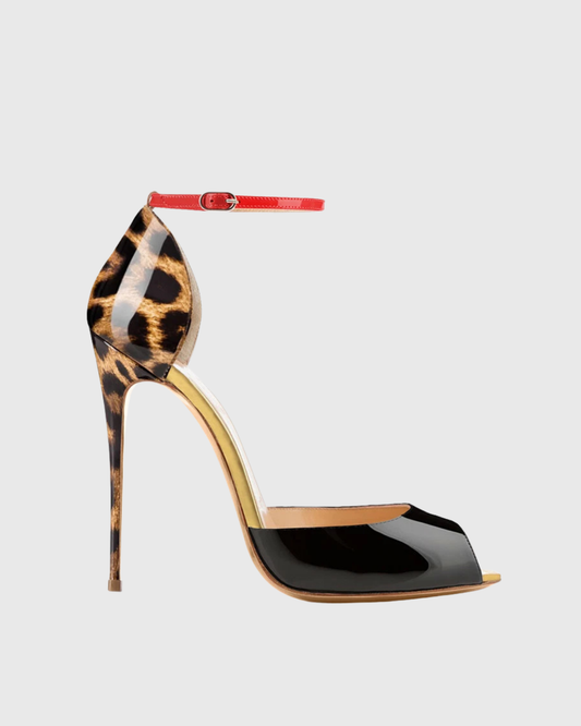Lucy Leopard Print Splicing Sandals In Black