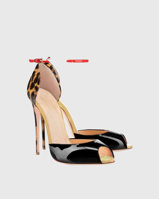 Lucy Leopard Print Splicing Sandals In Black