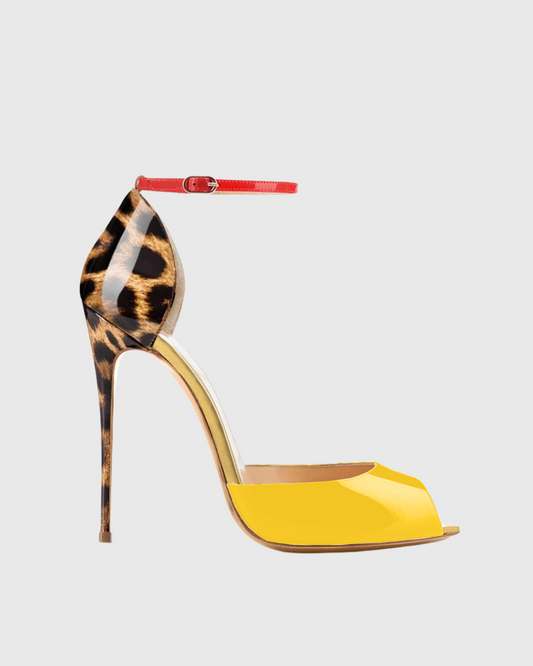 Lucy Leopard Print Splicing Sandals In Yellow