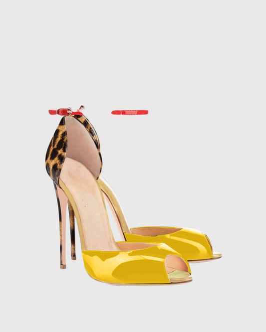 Lucy Leopard Print Splicing Sandals In Yellow