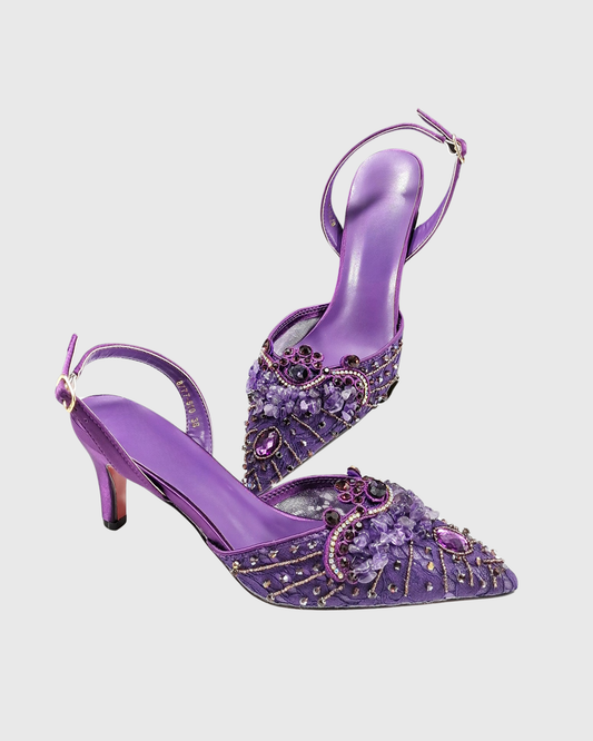 Lylah Diamond Lace Slingback Pumps In Purple