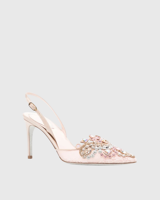 Lylah Rhinestone Embellished Slingback Pumps Pink