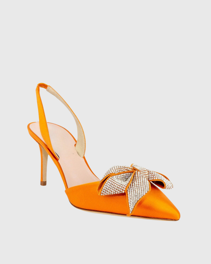 Lyra Rhinestone Bow Slingback Pumps In Orange