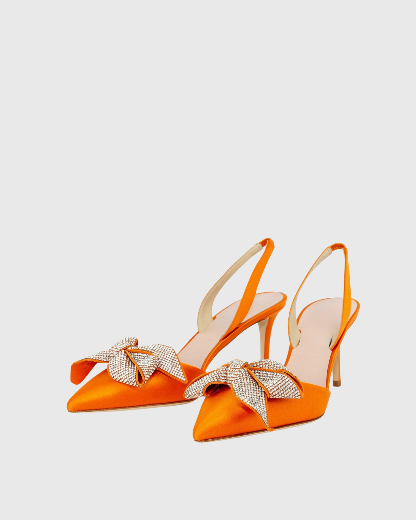 Lyra Rhinestone Bow Slingback Pumps In Orange