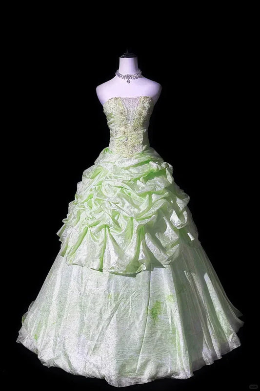 Elegant Green Embroidery Pleated A-Line Ball Gown Sweet 16 Quinceanera Evening Dress TP4380