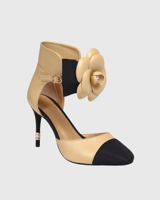 Mae Pearl Flower Strap Pumps In Beige