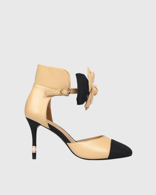 Mae Pearl Flower Strap Pumps In Beige
