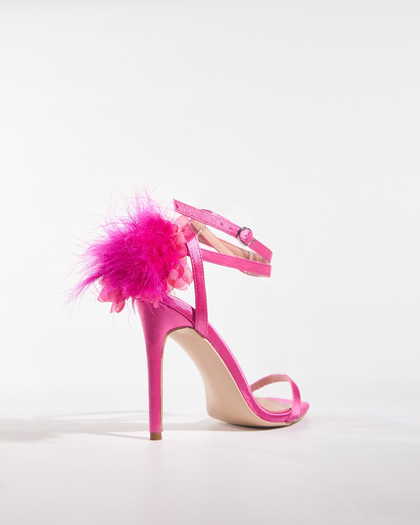 Malia Feather Strap Satin Sandals