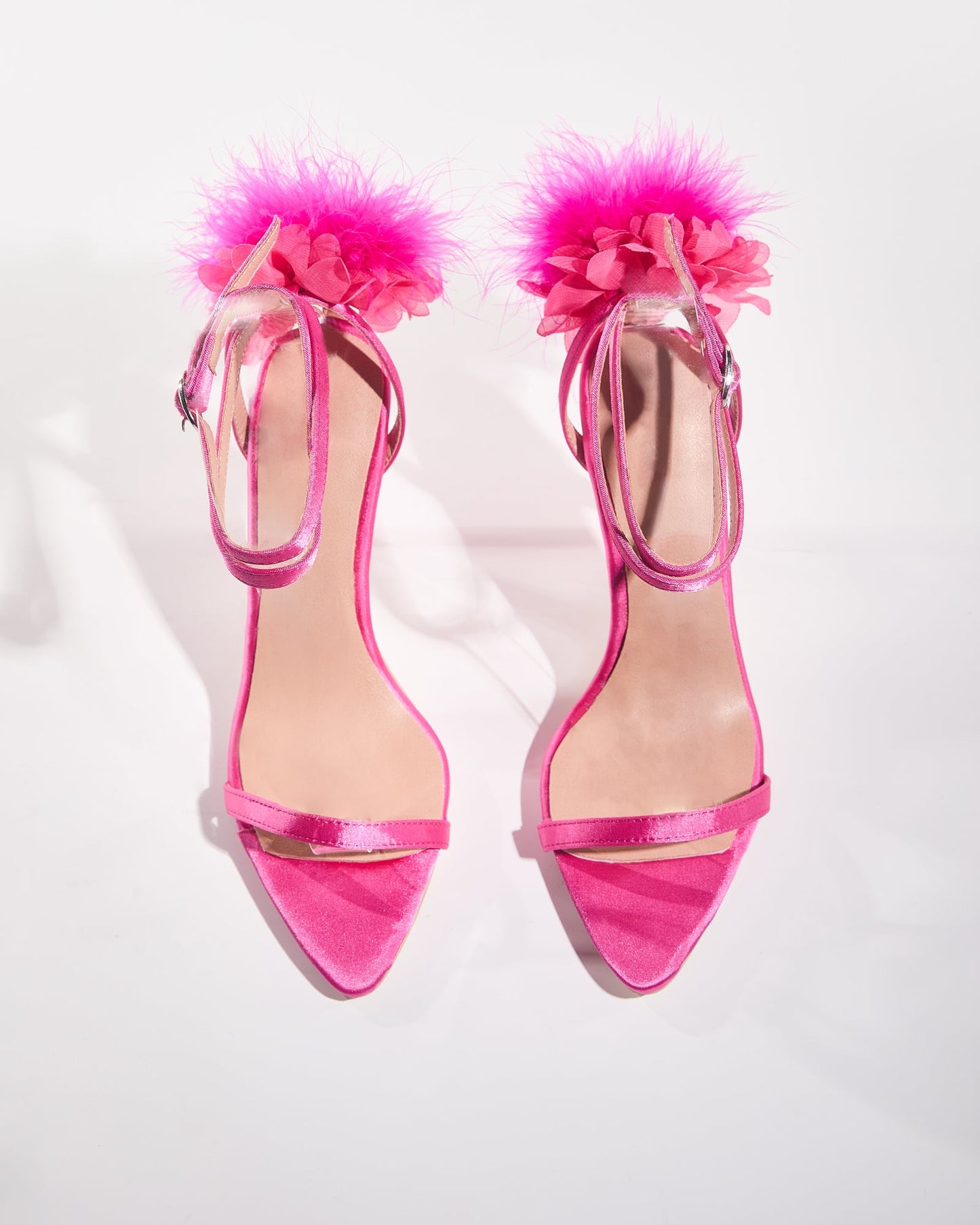 Malia Feather Strap Satin Sandals