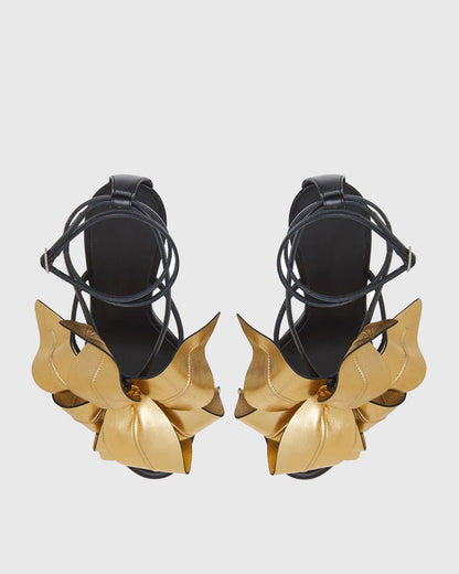Marcella Flower Embellished Strap Sandals In Black