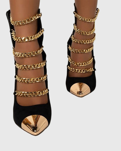 Marietta Chain Metal Toe Ankle Boots