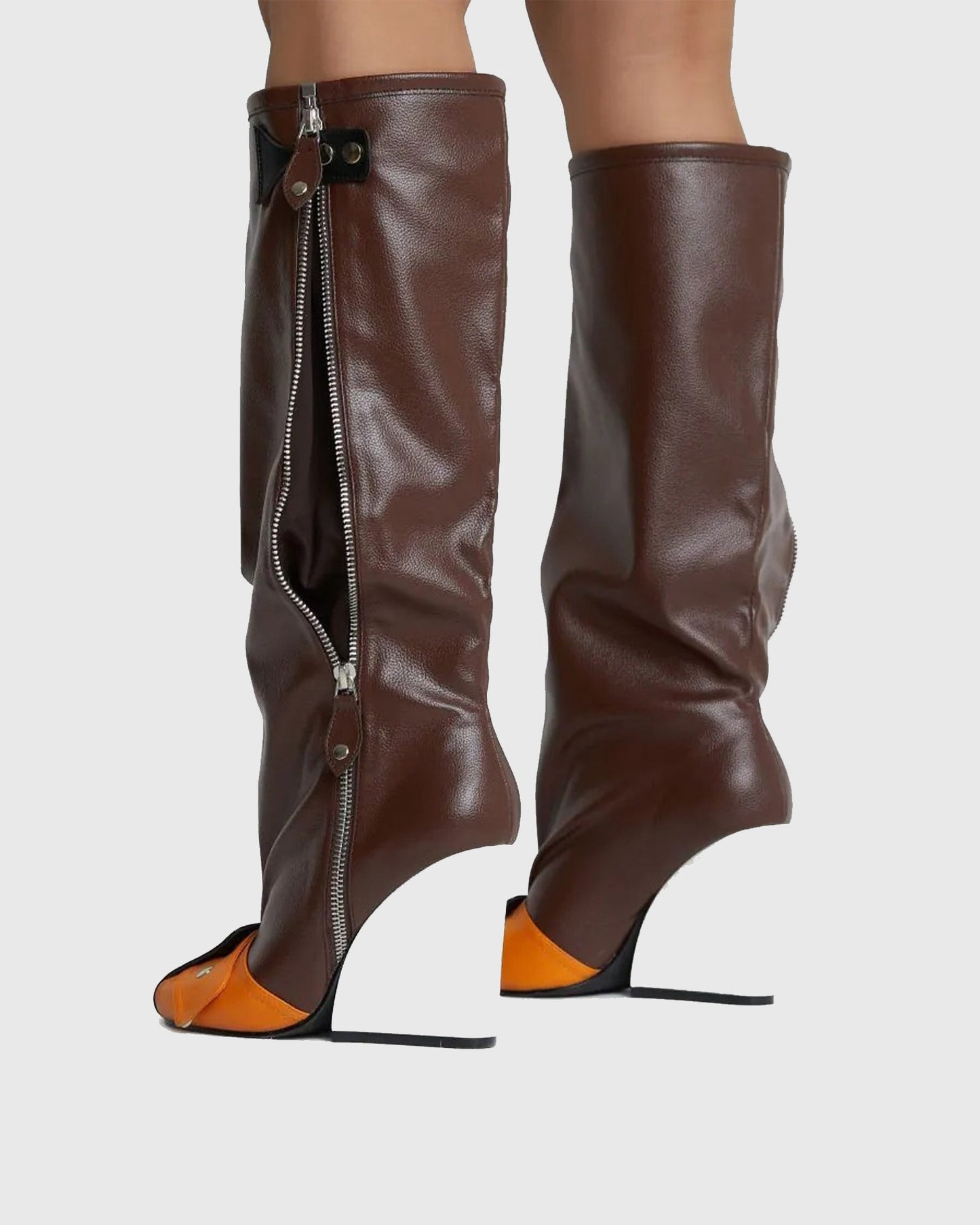 Matilde Splicing Wedge Knee High Boots In Brown