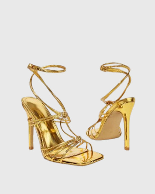 Maura Crystal Heart Lace Up Sandals In Gold