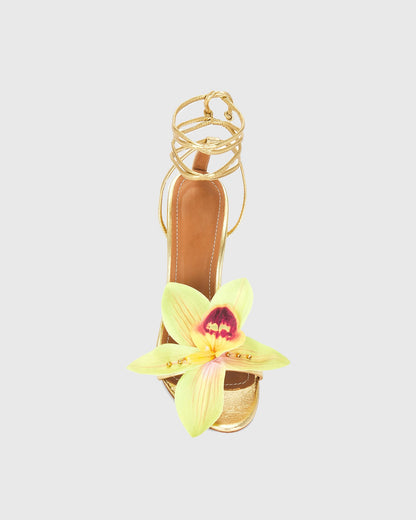 Maurizia Flower Lace up Sandals In Yellow