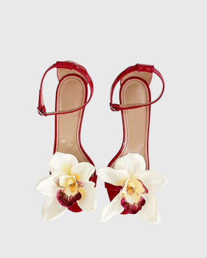 Maurizia 3D Floral Strap Sandals In Red