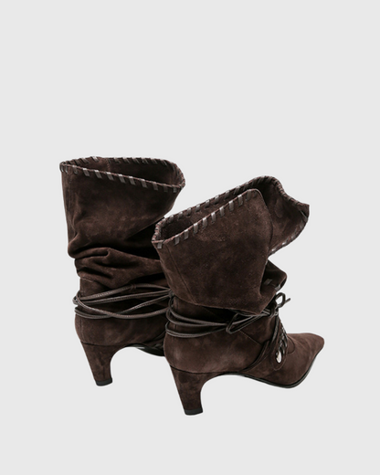 Mazzi Faux Suede Woven Boho Boots In Chocolate