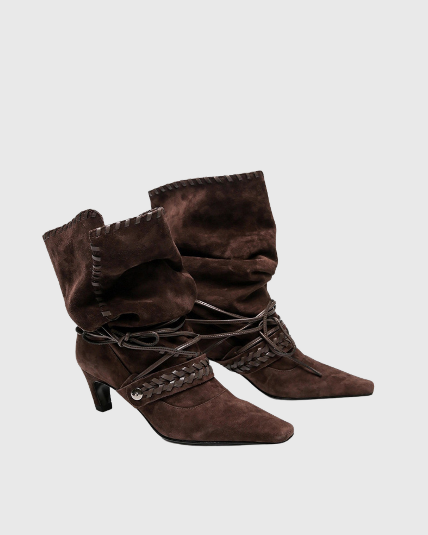 Mazzi Faux Suede Woven Boho Boots In Chocolate