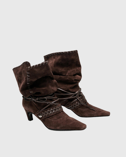 Mazzi Faux Suede Woven Boho Boots In Chocolate