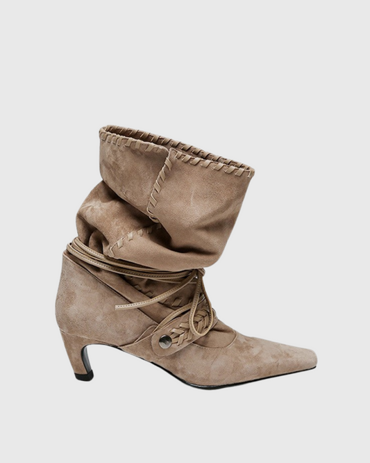 Mazzi Faux Suede Woven Boho Boots In Khaki