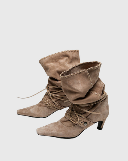 Mazzi Faux Suede Woven Boho Boots In Khaki