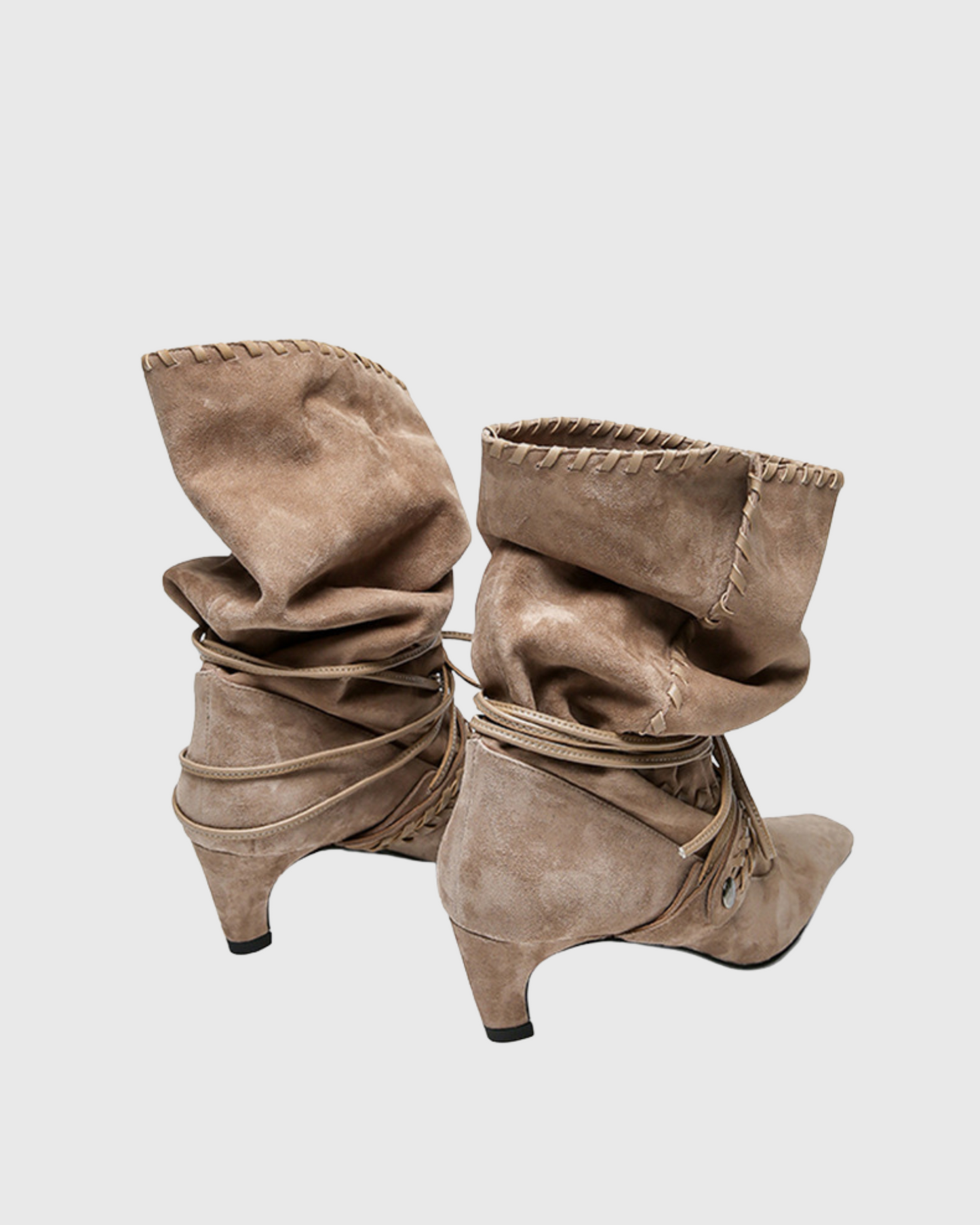 Mazzi Faux Suede Woven Boho Boots In Khaki