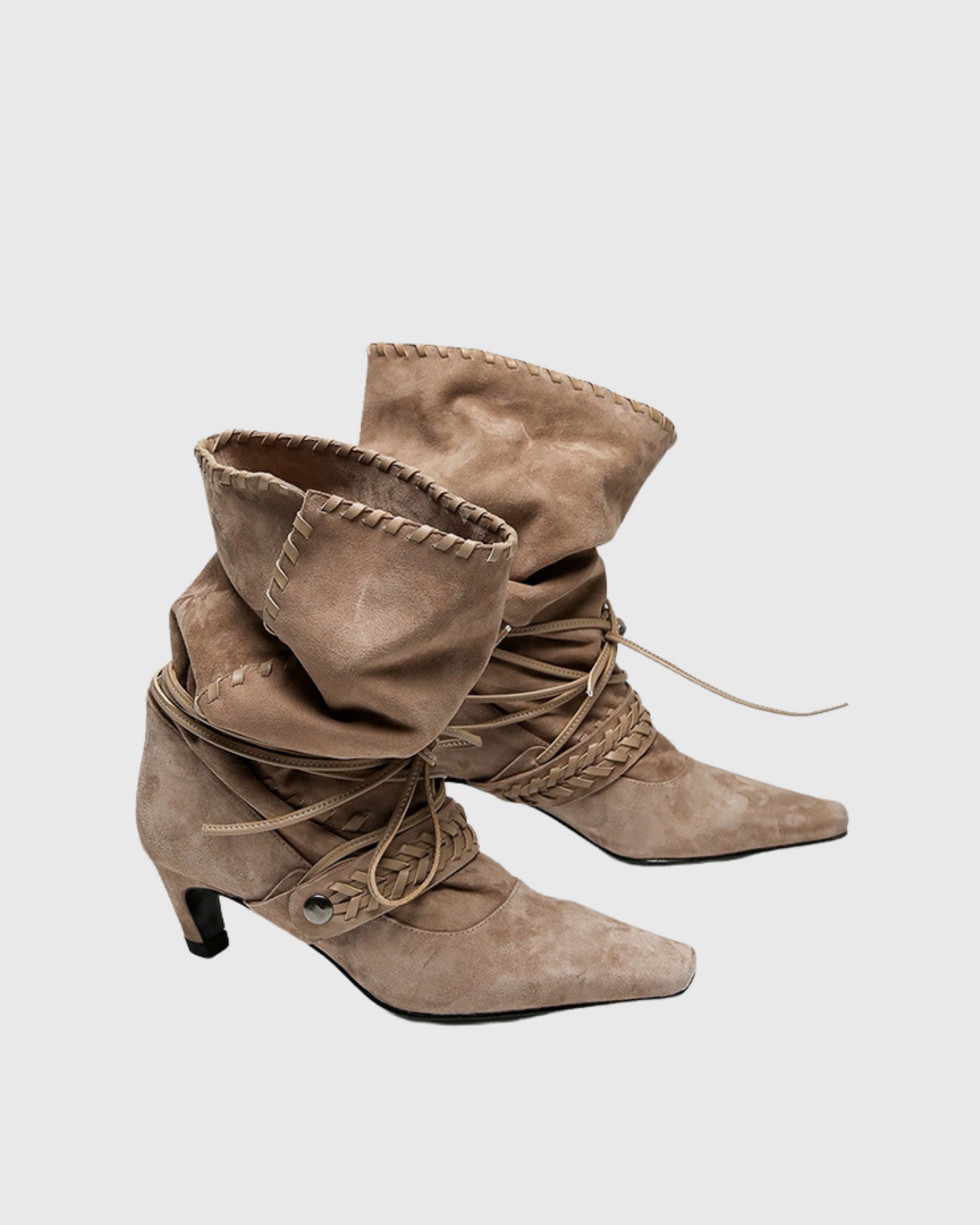 Mazzi Faux Suede Woven Boho Boots In Khaki