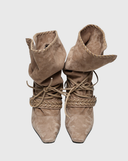 Mazzi Faux Suede Woven Boho Boots In Khaki
