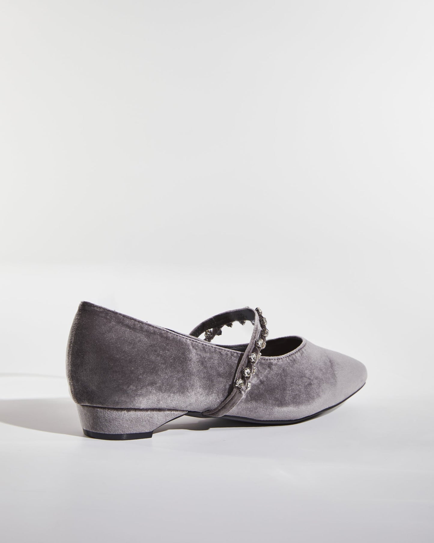 Meg Rhinestone Strap Velvet Flats In Grey