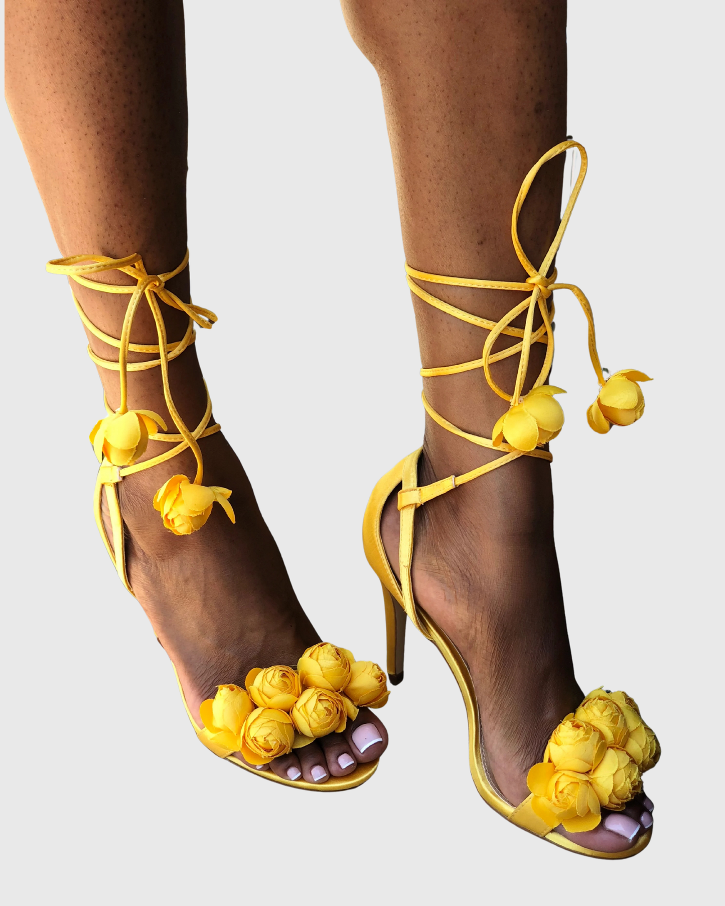 Melania 3D Flower Lace Up Sandals In Yellow