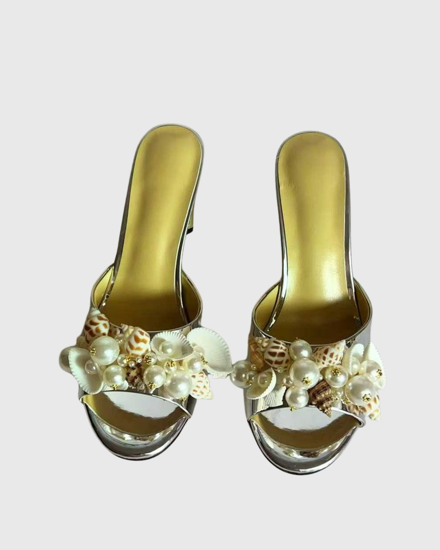 Melania Pearl & Conch Slippers In Gold