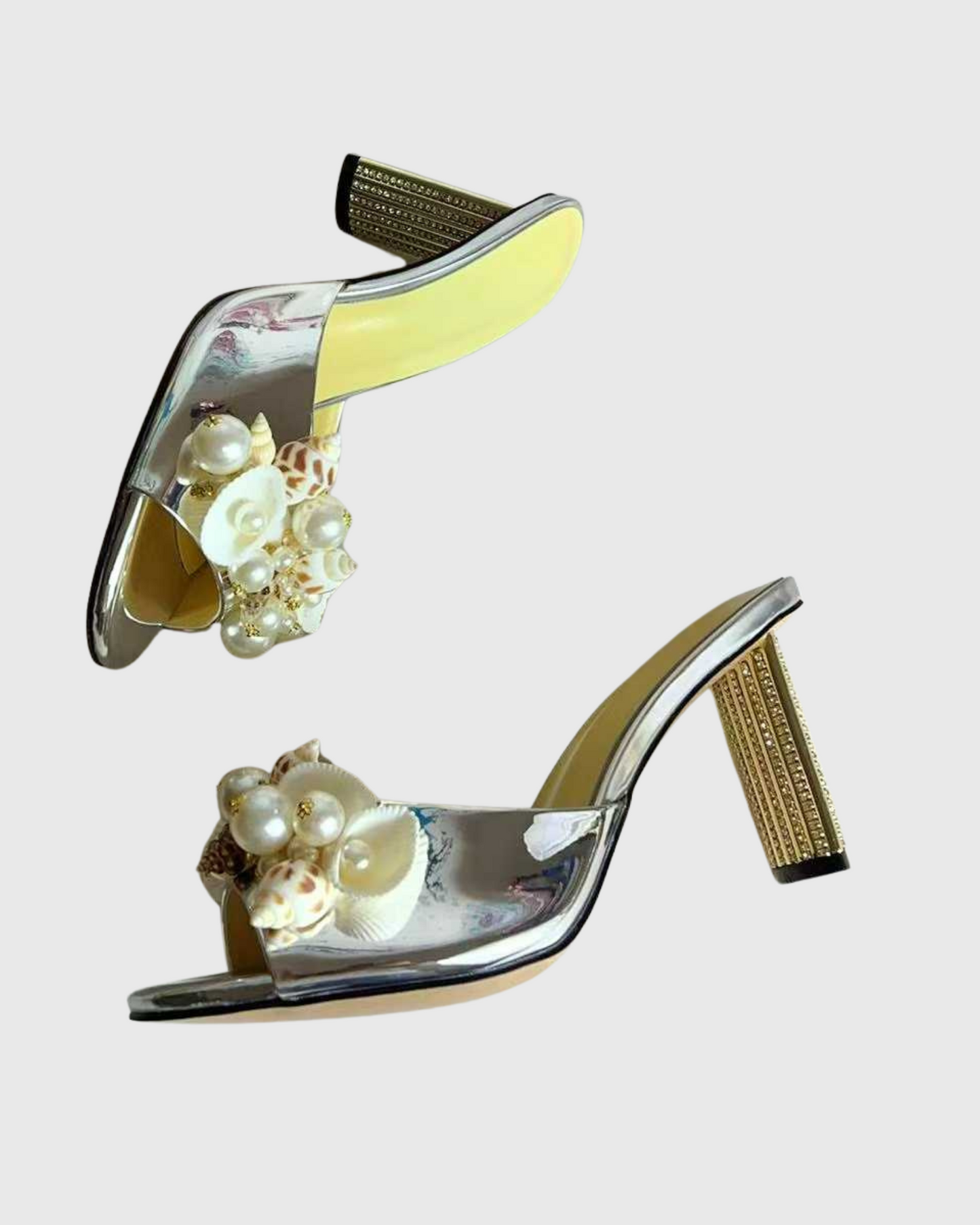Melania Pearl & Conch Slippers In Silver
