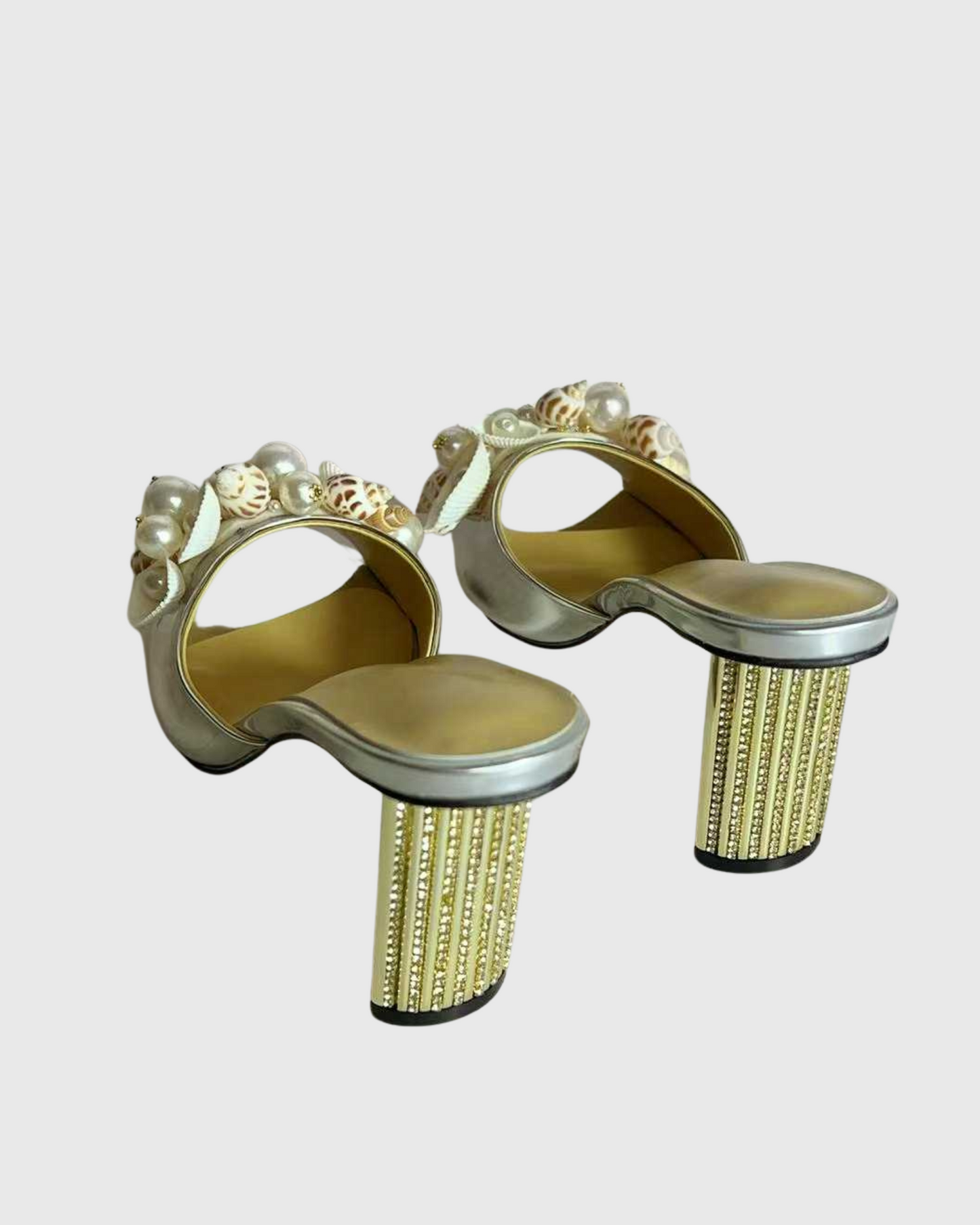 Melania Pearl & Conch Slippers In Silver