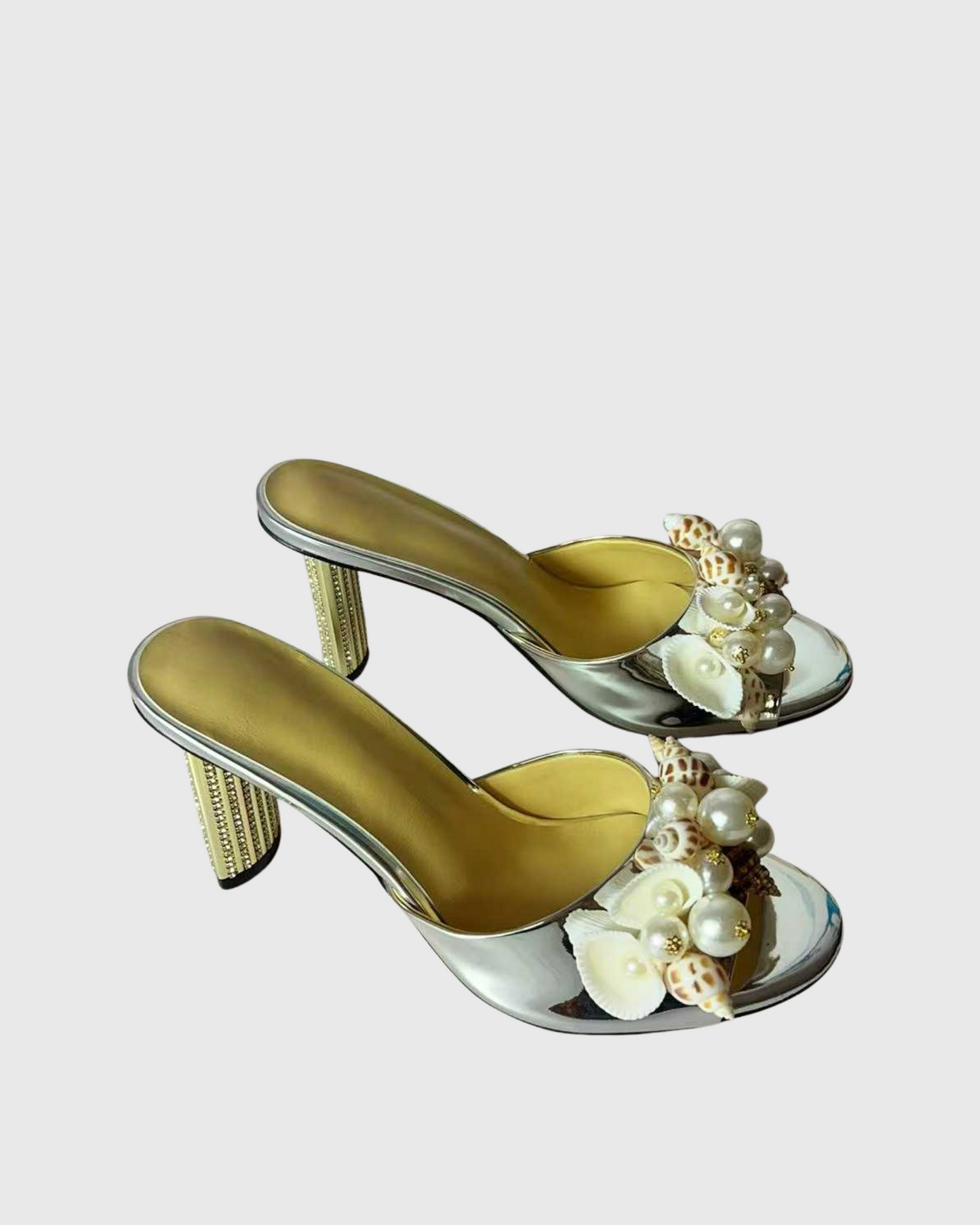 Melania Pearl & Conch Slippers In Silver