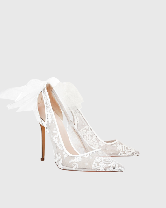Meril Lace Bow Pumps In White