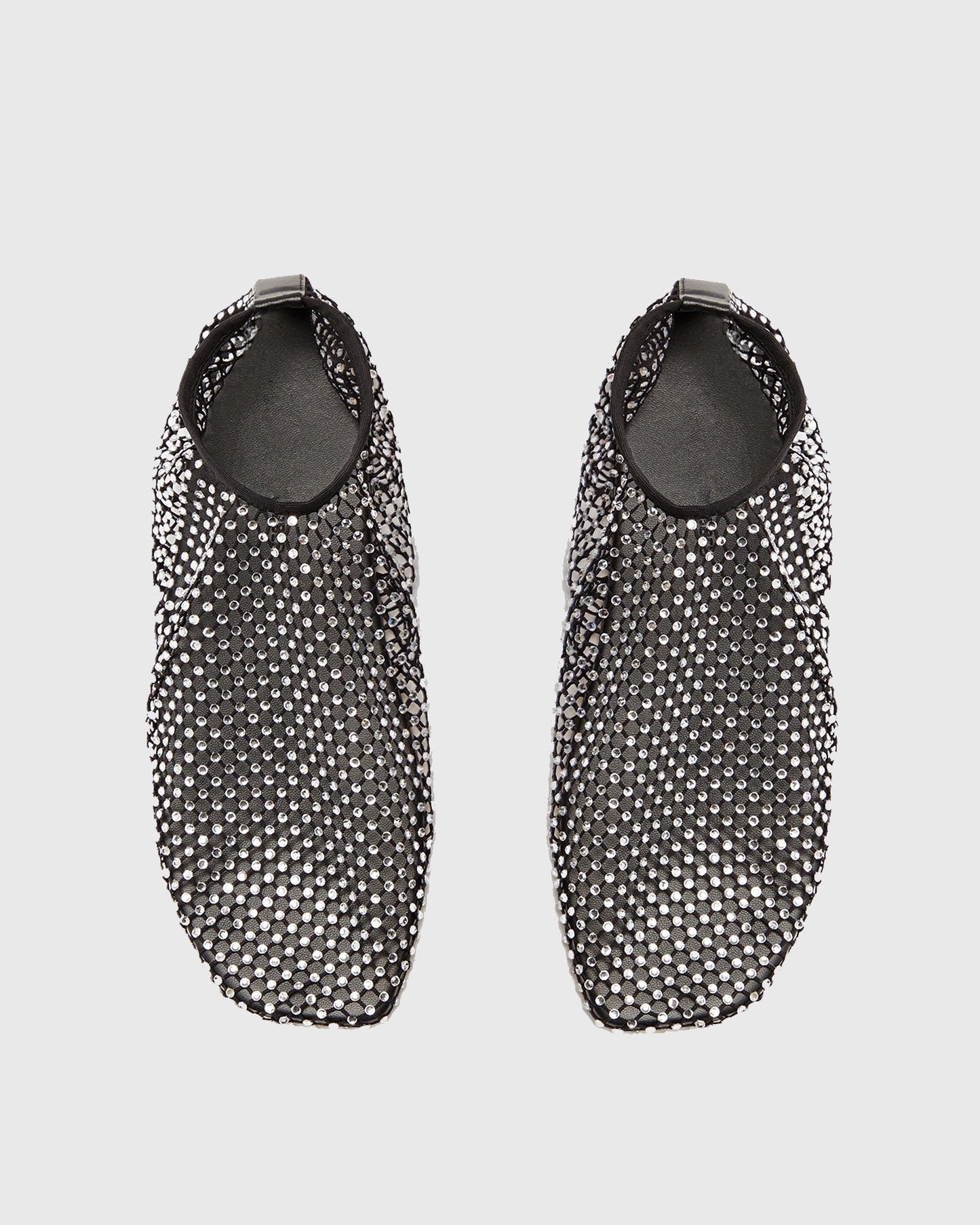 Mia Rhinestone Fishnet Flats In Black