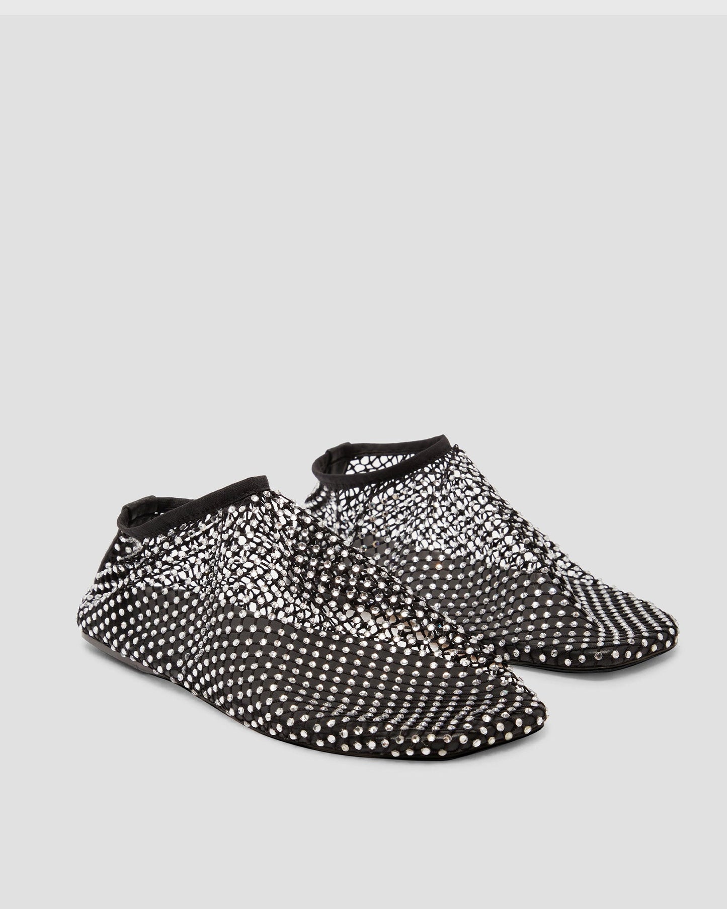 Mia Rhinestone Fishnet Flats In Black
