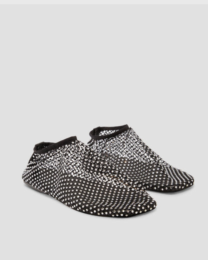 Mia Rhinestone Fishnet Flats In Black