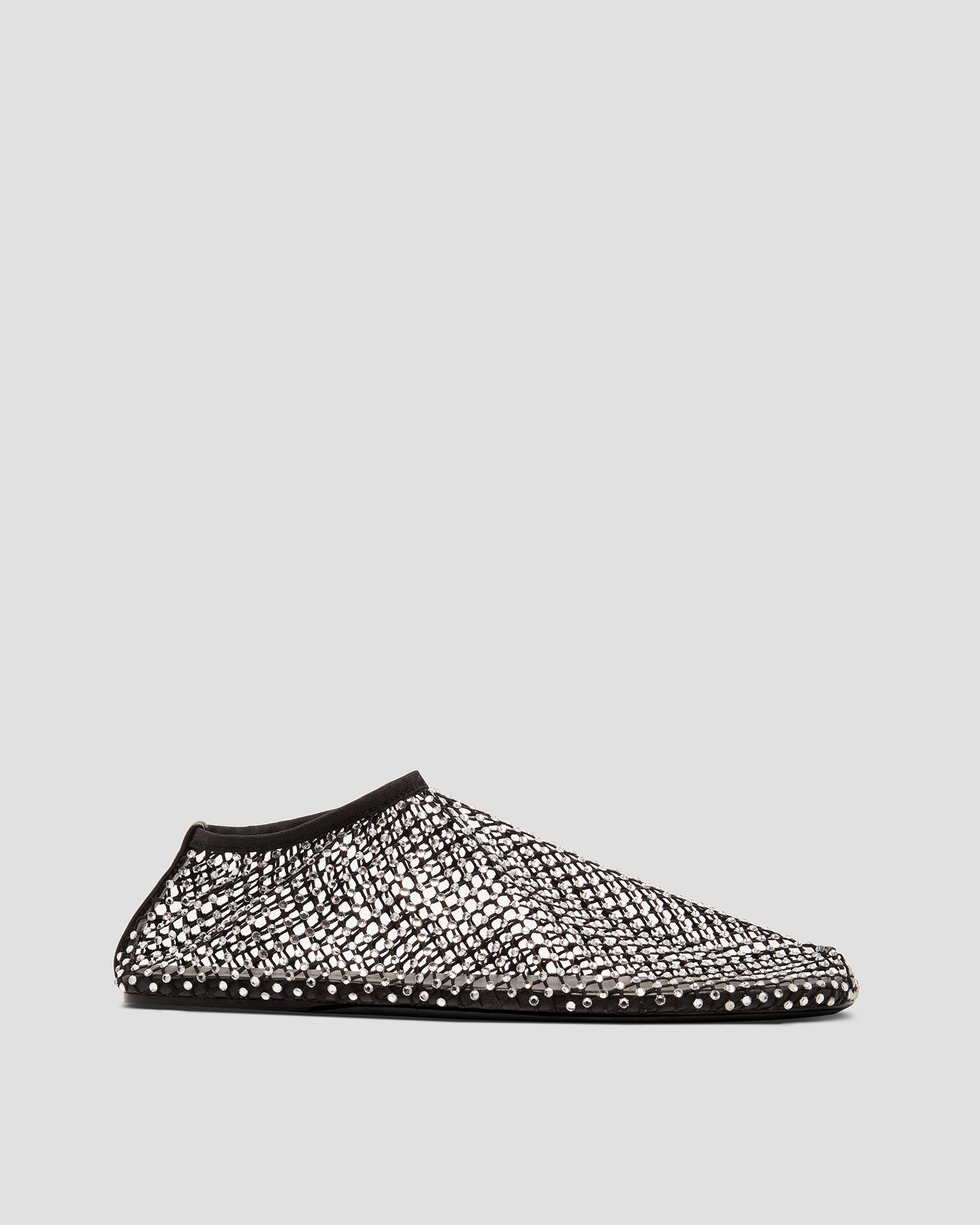 Mia Rhinestone Fishnet Flats In Black