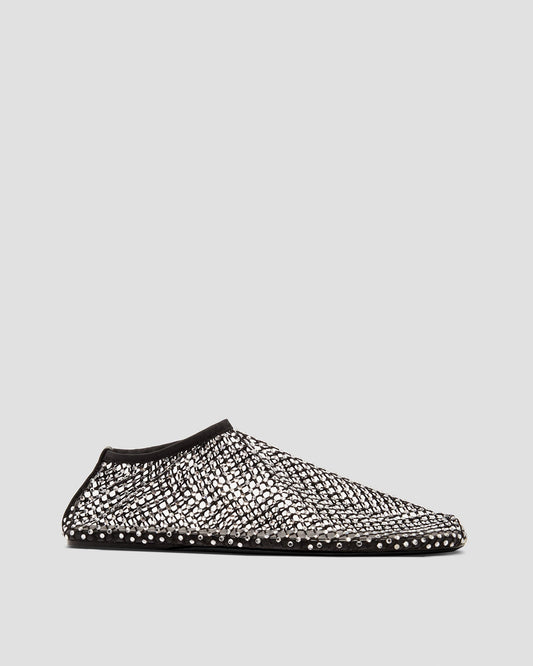 Mia Rhinestone Fishnet Flats In Black