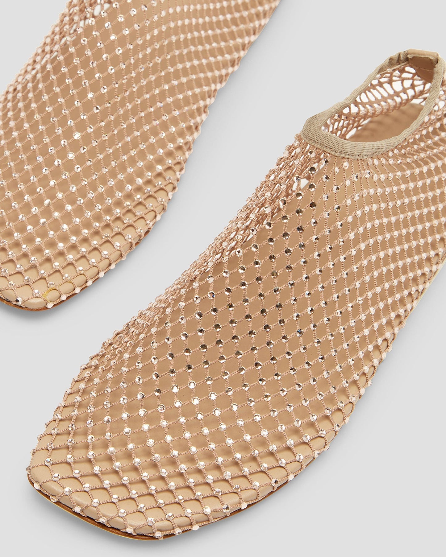Mia Rhinestone Fishnet Flats In Brown