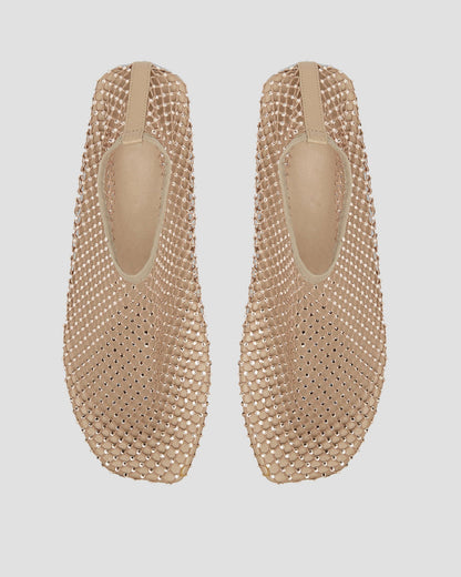 Mia Rhinestone Fishnet Flats In Brown