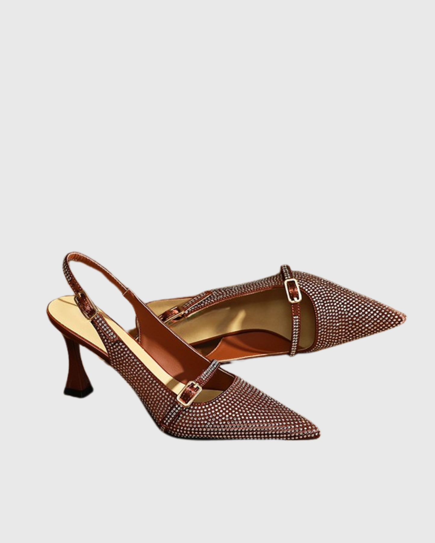 Miah Rhinestone Slingback Flared Heels In Brown