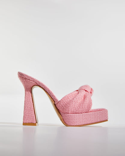 Micol Knot Tweed Platform Slippers In Pink