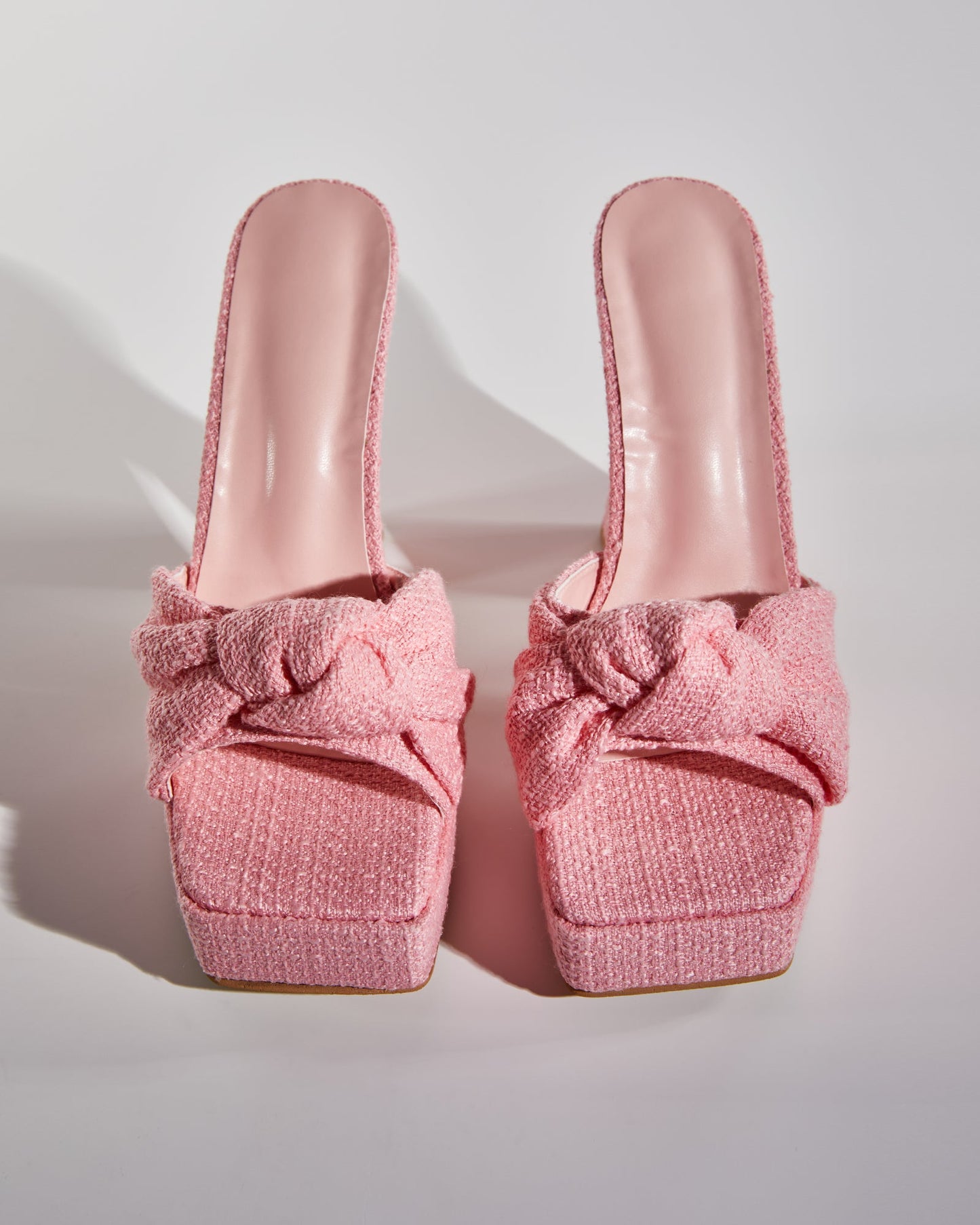 Micol Knot Tweed Platform Slippers In Pink
