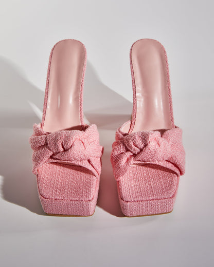 Micol Knot Tweed Platform Slippers In Pink
