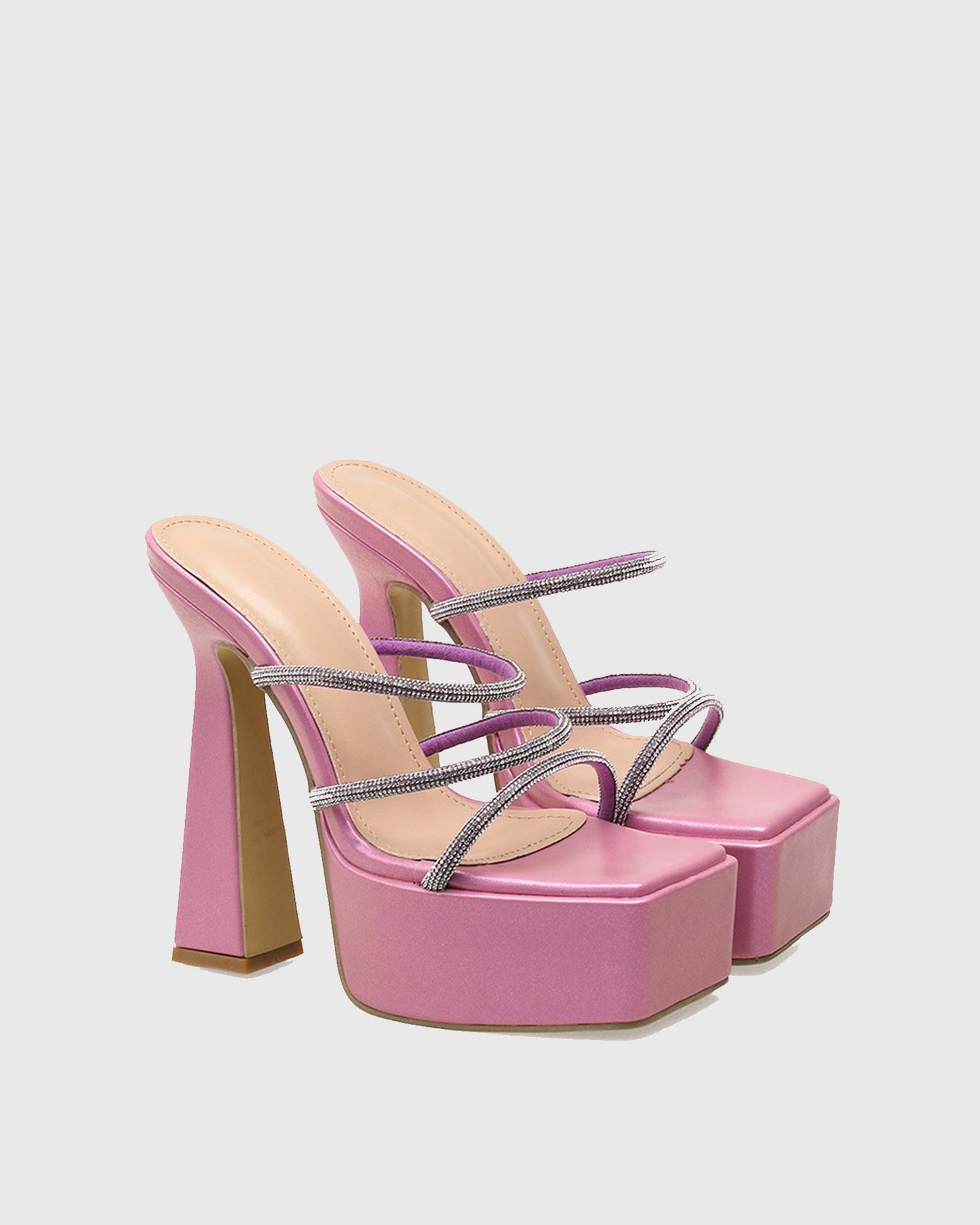 Micol Rhinestone Platform Slippers In Pink